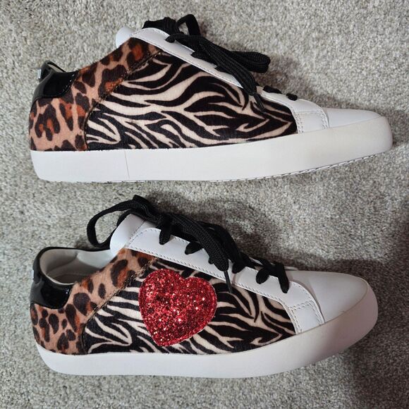 NWOT Love Moschino RARE glittery heart animal print sneakers - Picture 4 of 11